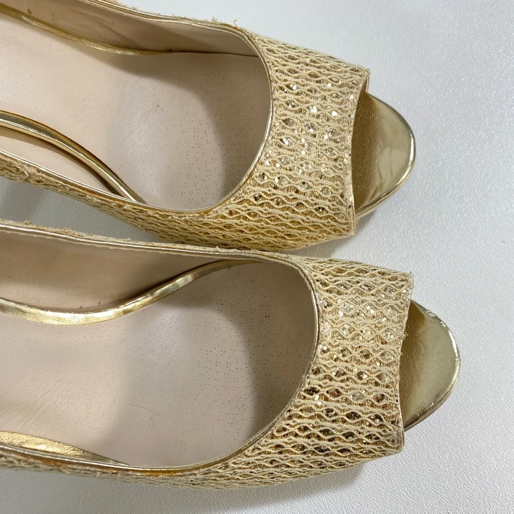 Gold Shimmer Peep Toe Heels 10 Audrey Brooke 4